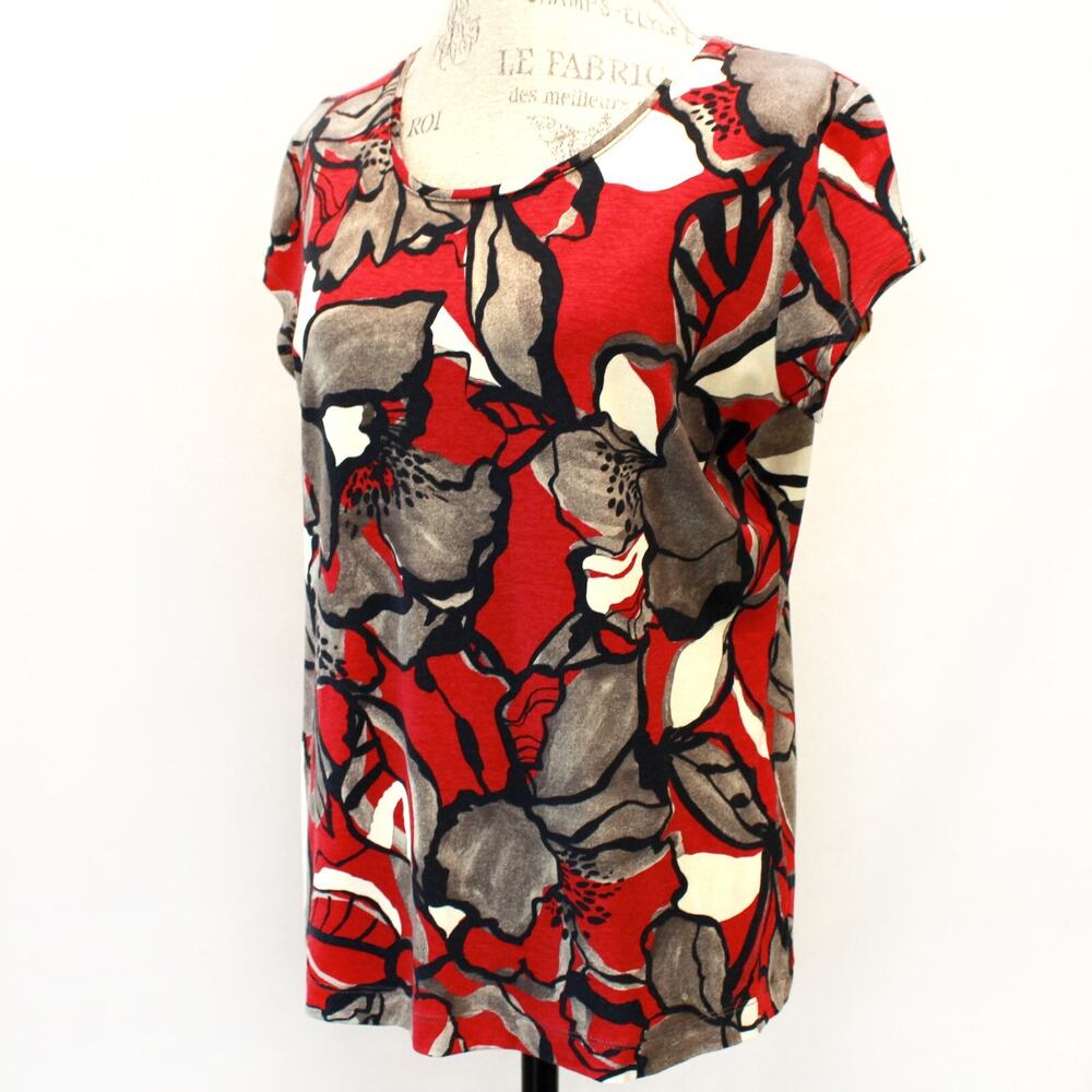 Chico's big floral pattern stretchy rayon blouse shirt top size 2 Large